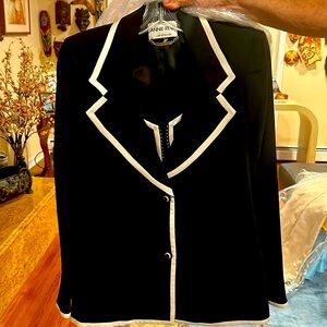 Black blazer with white trim with skirt